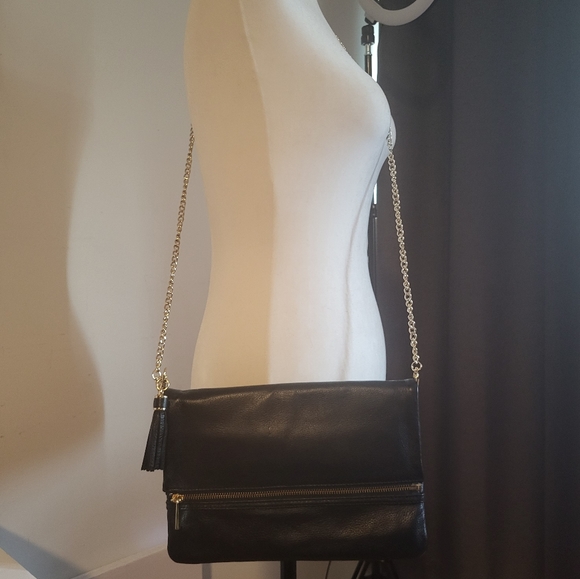 NWOT DANIER BLACK LEATHER CROSSBODY - Picture 2 of 7